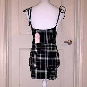 Adjustable plaid overall dress